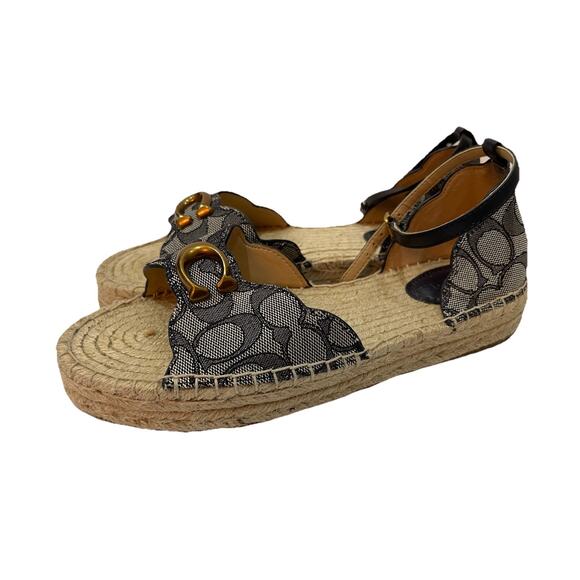 Coach Navy Scallop Edge Signature Jacquard Buckle Closure Dillon Espadrilles-7 - Picture 2 of 7
